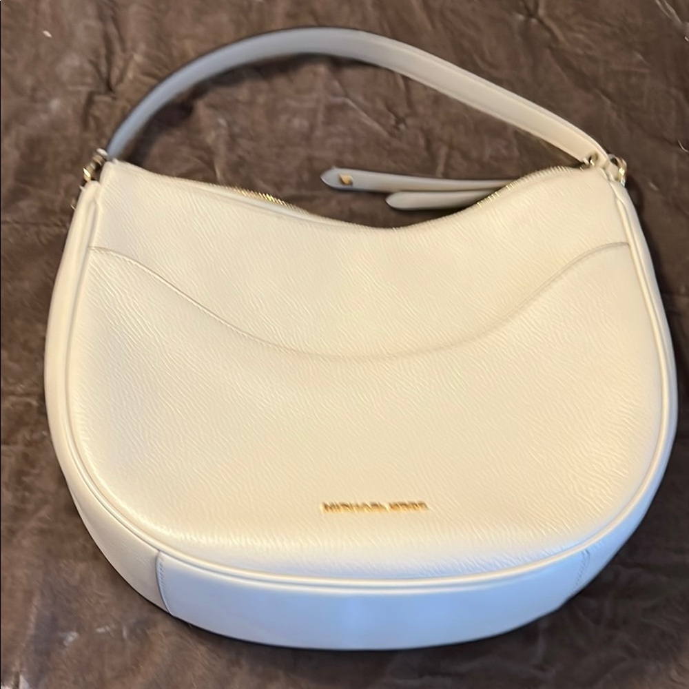Michael Kors White Crescent Hobo Bag with Gold Logo